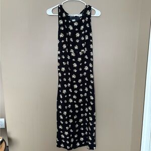 California Concepts Vintage Black Floral Midi Dress Size 12 Tie Back